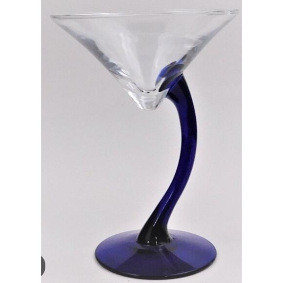 2 New Libbey Bravura Swerve Martini Glasses -Curved Cobalt Blue Stems Barware - Picture 5 of 5
